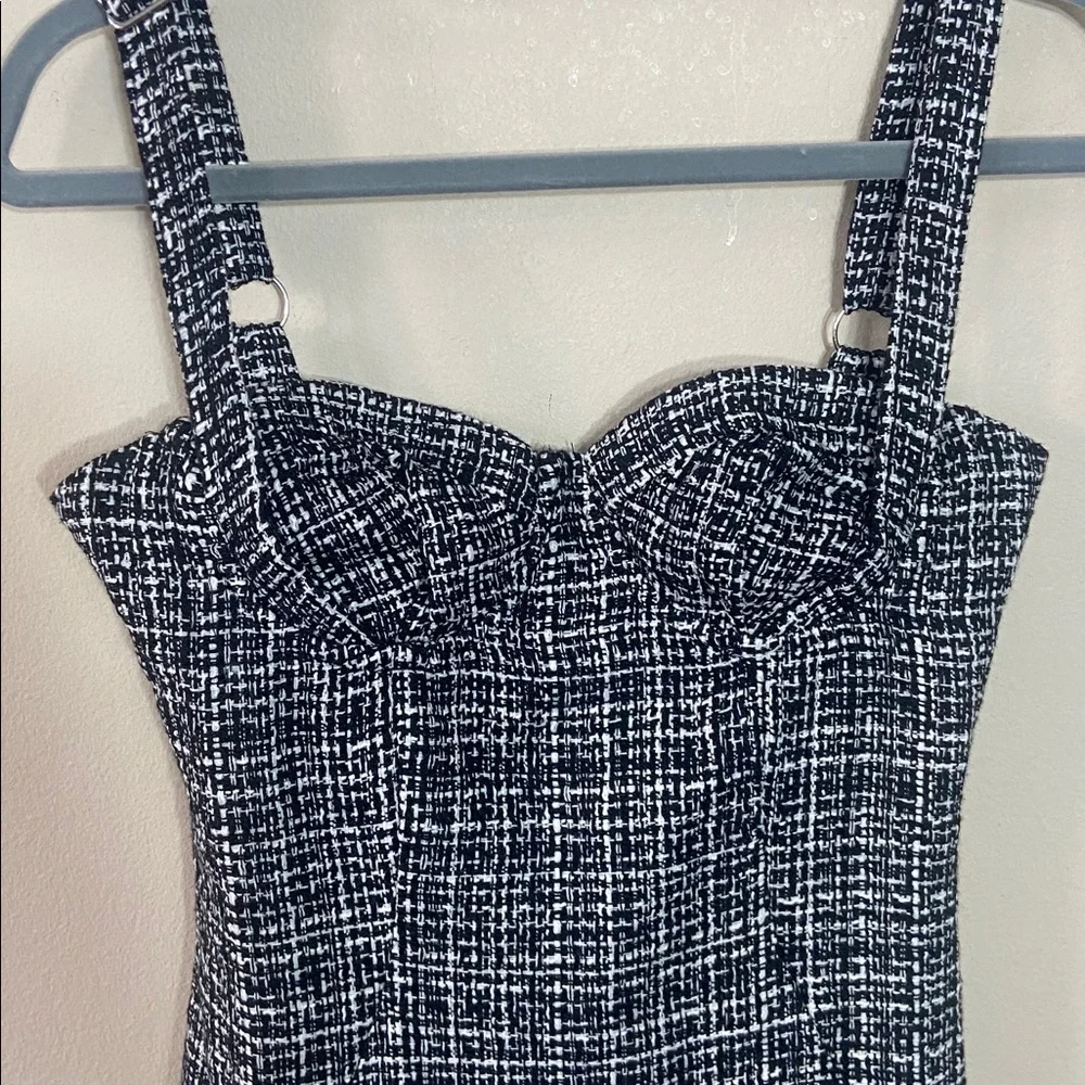 Salty Tweed Mini Dress Bustier Underwire Black White Structured Bodycon Small - Picture 2 of 7